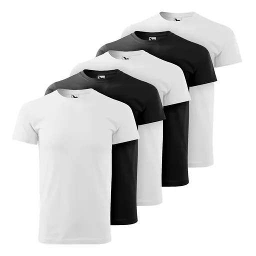 MALFINI Set 5 ks: Pánské tričko BASIC - Bílá / černá | 3XL