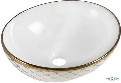 MEXEN Elza umyvadlo na desku 40 x 33, bílá/zlato dekor 21014009