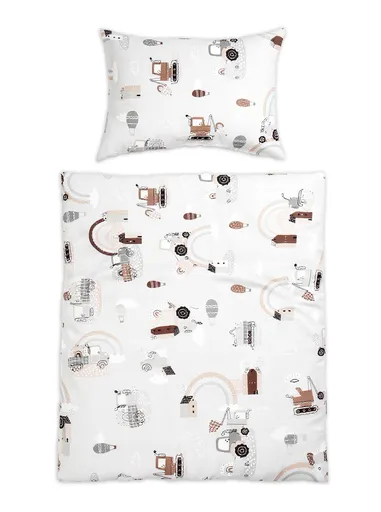 Baby Nellys Povlečení do postýlky, 2D sada - Malý stavitel, šedá