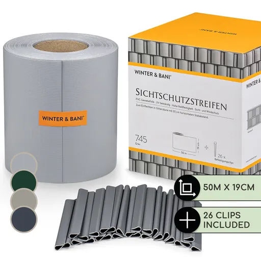 Blumfeldt Stínící pásy na zahradní plot, PVC, 450 g/m², 50 × 19 cm, spony