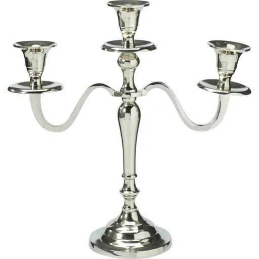 Kovový svícen 3ramenný 29x10x30 cm, barva stříbrná, dekor 1