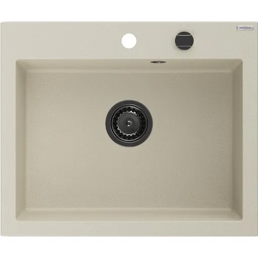 MEXEN/S Elix granitový dřez 1-miska 600 x 500 mm, béžový, sifon czarn 6525601005-69-B