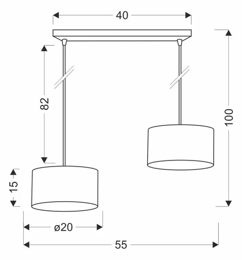 Závěsná lampa PANDY černá 2x40W E27 stínidlo šedá+zlatá