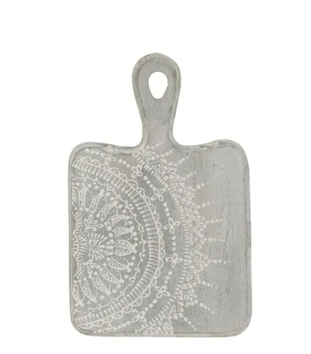 Šedé servírovací prkénko s malovaným ornamentem - 16*1,6*25 cm J-Line by Jolipa