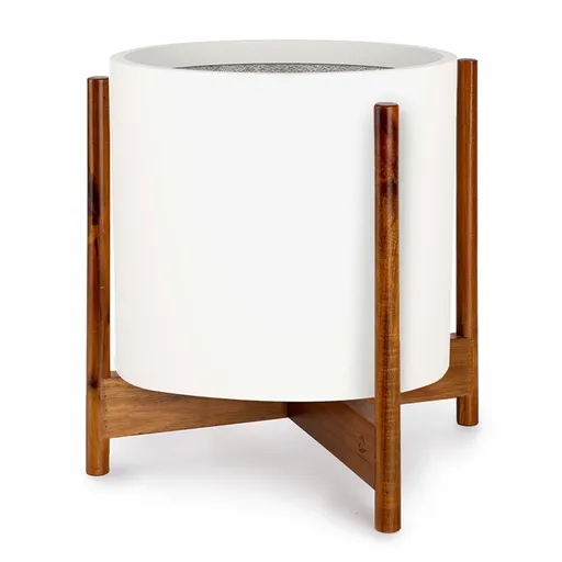 Gendt + Zeist, sada květináče se stojanem, velikosti XL, vláknitý kámen, akáciové dřevo