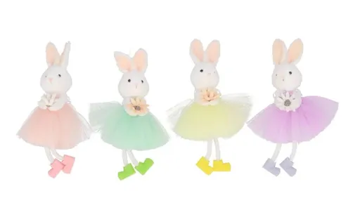 6ks závěsná textilní dekorace králíček v barevné sukýnce - 7*11 cm daan kromhout