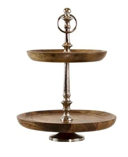 Dřevěno-kovový servírovací 2- patrový etažér Woodd - Ø25*34cm Mars & More