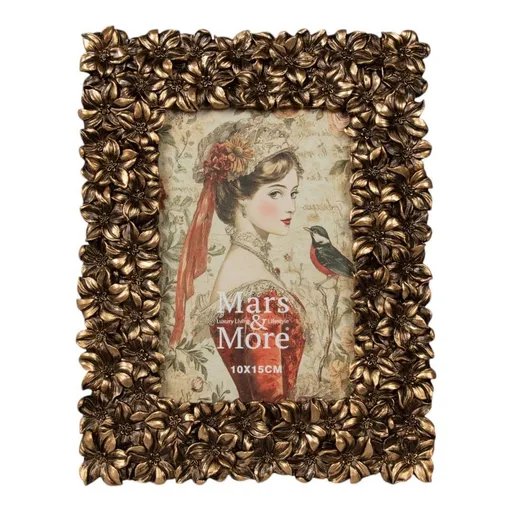 Bronzový antik fotorámeček s květy - 17*2*22cm / 10*15 cm Mars & More