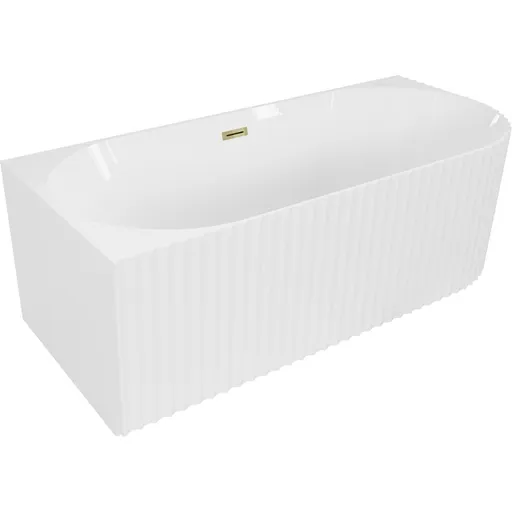 MEXEN/S Gia volně stojící rohová vana reliéf levá 150 x 75, bílá lesk, sifon a přepad zlatá 52701507500L-50