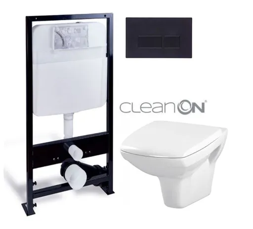 PRIM předstěnový instalační systém s černým tlačítkem  20/0044 + WC CERSANIT CLEANON CARINA + SEDÁTKO PRIM_20/0026 44 CA2