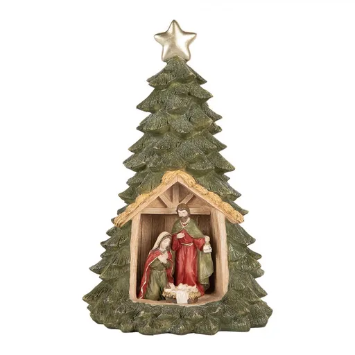 Vánoční dekorace stromek se svatou rodinou a Led - Ø 15*24 cm Clayre & Eef