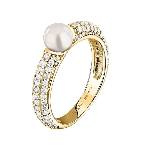 Morellato Pozlacený prsten s pravou perlou a zirkony Perla SXU510 52 mm