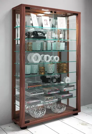 VCM Vitrína Lumo Mini se zrcadlem včetně LED osvětlení, ořech