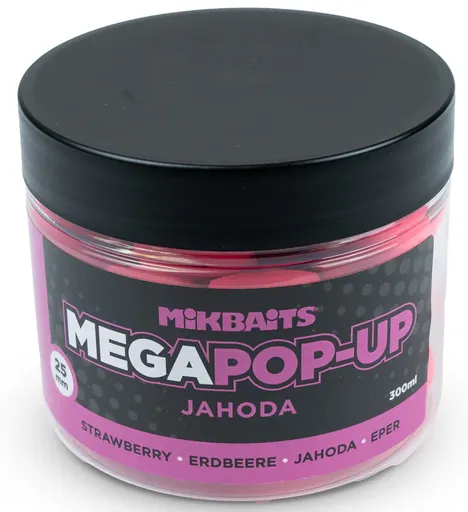 Mikbaits mega plovoucí fluo boilie jahoda 300 ml 25 mm