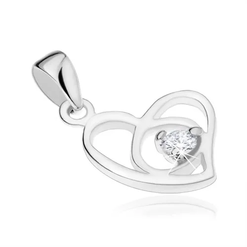 Přívěsek ze stříbra 925, kontura asymetrického srdce, čirý zirkon