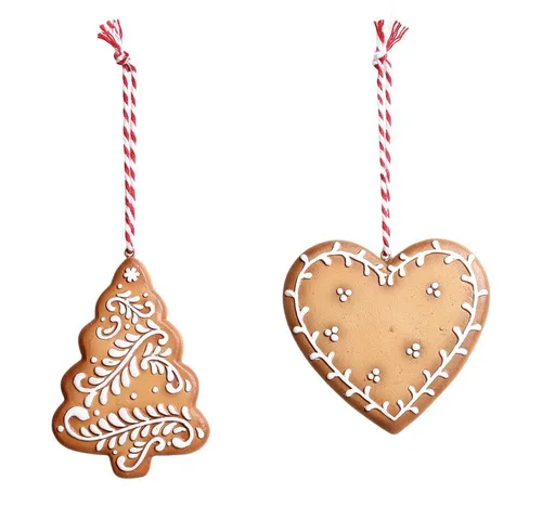Set 2ks závěsná dekorace perníkový stromek a srdce Ginger - 8*0,5*8 cm Chic Antique