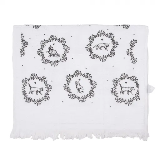 Bílý froté kuchyňský ručník s kočičkami Lovely Grey Cats - 40*66cm Clayre & Eef