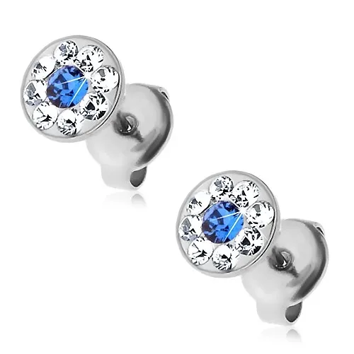 Náušnice z oceli 316L s modrým a s čirými krystalky Swarovski, puzetky