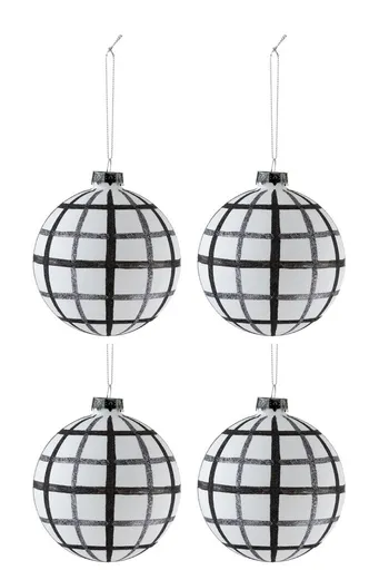 Sada 4 vánočních bílých koulí s černou linkou - Ø 10*10 cm J-Line by Jolipa