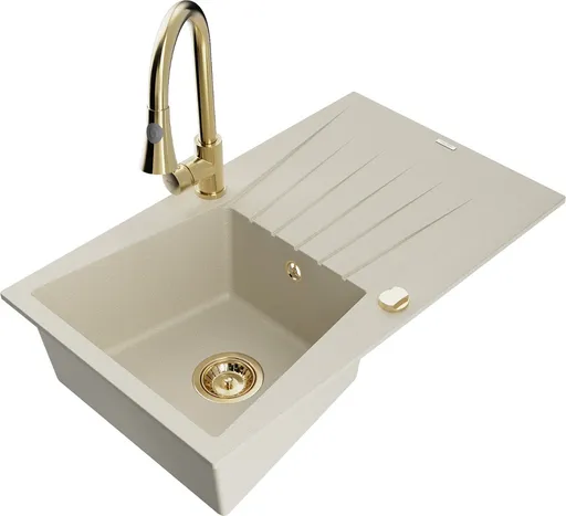 MEXEN/S Cesar granitový dřez 1 s odkapávačem včetně baterie Elia, béžová 6514-69-670101-50