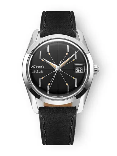 Nivada Grenchen Antarctic Spider Black 35 mm - Black leather