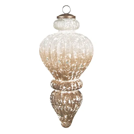 Bílo-hnědá antik skleněná ozdoba baňka XL - Ø 12*25 cm Clayre & Eef