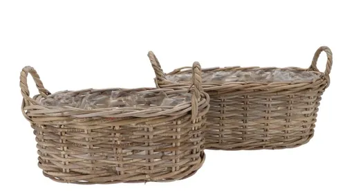 2ks ratanový oválný květináč /koš s uchy Ivy grey - 42*23*17/ 36*20*14 cm daan kromhout