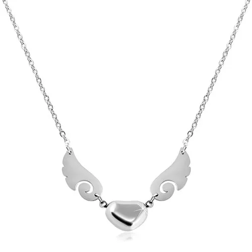 Náhrdelník stříbrné barvy, ocel 316L, lesklé srdíčko s andělskými křídly