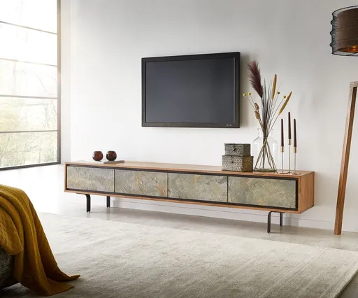 TV stolek Juwelo 200 cm přírodní akácie s kamennou dýhou 4