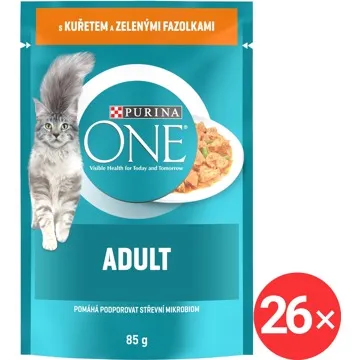 Purina One Sterilcat mini filetky s krůtou a zelenými fazolkami ve šťávě 26 × 85 g (7613287902948)