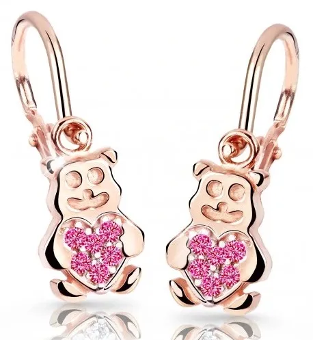 Cutie Jewellery Dětské náušnice z růžového zlata Medvídci C2751-10-X-4 fuchsiová