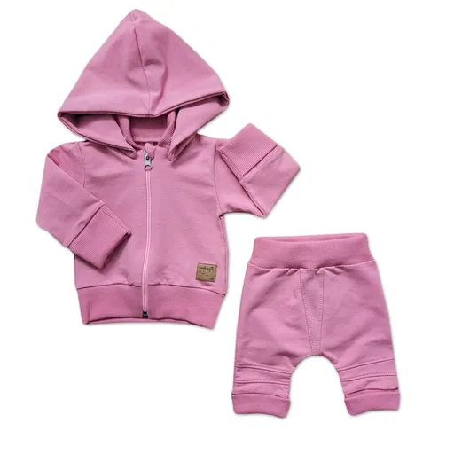 Kazum 2-dílná bavlněná tepláková souprava s odepínací kapucí - růžová, vel. 62 vel.  62