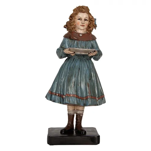 Dekorace žena v modrých šatech nesoucí podnos - 15*14*31 cm Clayre & Eef