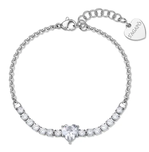 S'Agapõ Ocelový náramek s jiskřivým srdcem Dazzly SDZ151