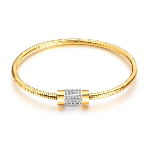 Náramek z oceli 316L - váleček s čirými zirkony, magnetické zapínání, zlatá barva