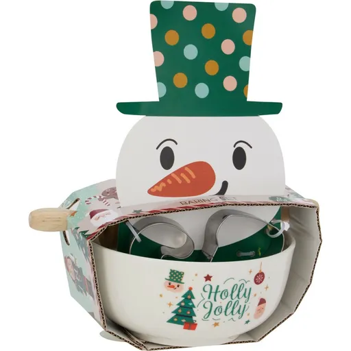 Vánoční sada na pečení Sněhulák – miska, váleček, vykrajovátka