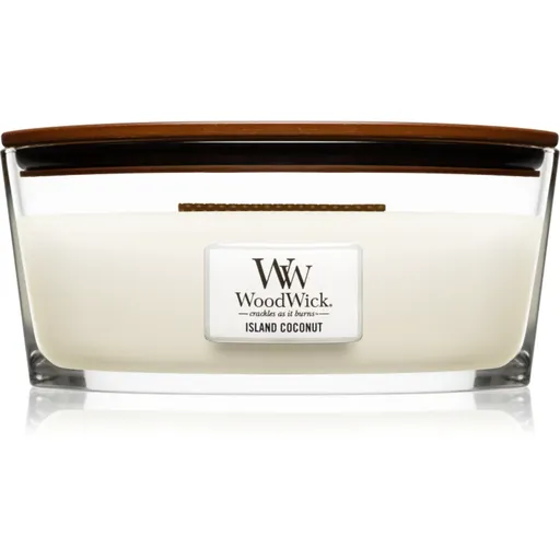 Woodwick Island Coconut vonná svíčka s dřevěným knotem (hearthwick) 453 g