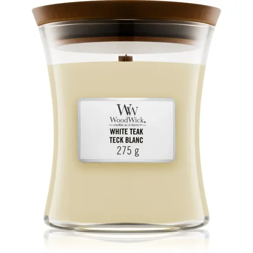 Woodwick White Teak vonná svíčka s dřevěným knotem 275 g