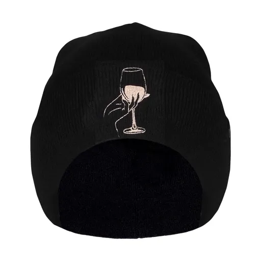 Bontis Pletená čepice s výšivkou Sklenka s vínem - Černá