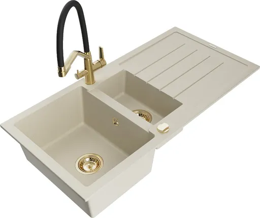 MEXEN/S Andres granitový dřez s odkapávačem včetně baterie Duo, béžová 6515-69-671701-57-G