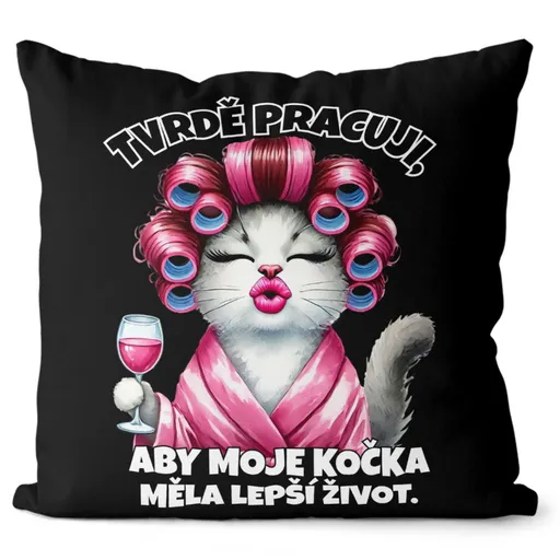 Polštář Lepší život – kočka (Velikost: 55 x 55 cm)