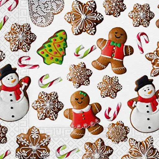 PROCOS Vánoční papírové ubrousky 33x33cm 3 vrstvé perníčky 20ks