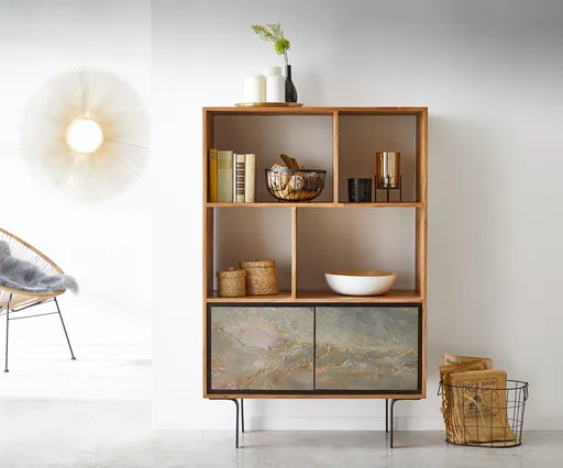 Skříň Juwelo 88x135 cm přírodní akácie s kamennou dýhou