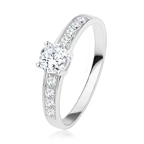 Stříbrný prsten 925, čiré zirkony, velký kulatý zirkon - Velikost: 50