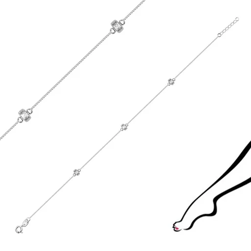 Stříbrný náramek na nohu 925 - kolečka s tečkovanými zářezy ohraničená kuličkami