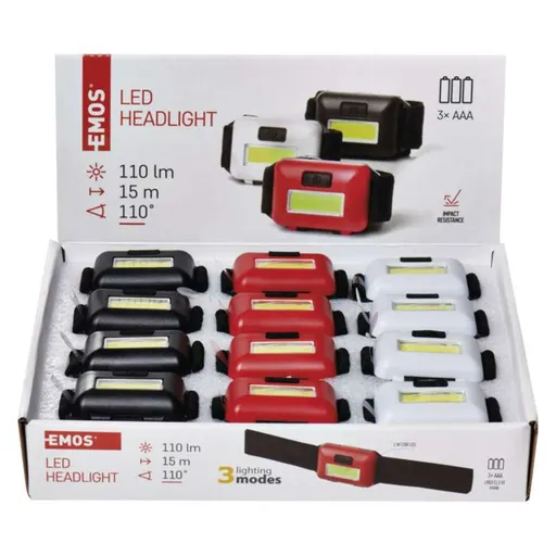 EMOS COB LED čelovka P3538, 110 lm, 3× AAA, 1ks čelovky mix barev 1441283110