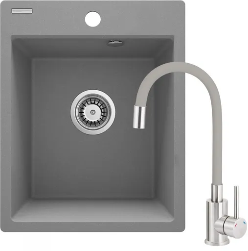 DEANTE Dřez Corio z granitu šedého metalického, s baterií, 1-dřez ZRCPS103