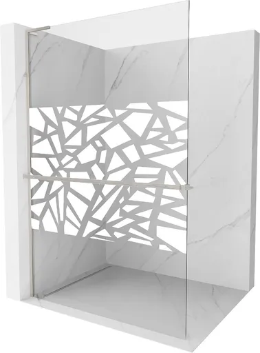 MEXEN/S Kioto+ L Sprchová zástěna WALK-IN s poličkou a držákem ručníků 80 x 200, bílý vzor, nikl kartáčovaná 800-080-123-97-85