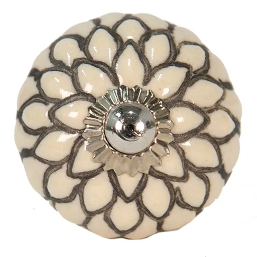 Béžová keramická úchytka s dekorem listů  - Ø 4 cm Clayre & Eef