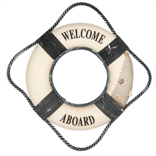 Bílo-modrá dekorace záchranný kruh Lifebuoy Nautic - Ø 31*6 cm Clayre & Eef